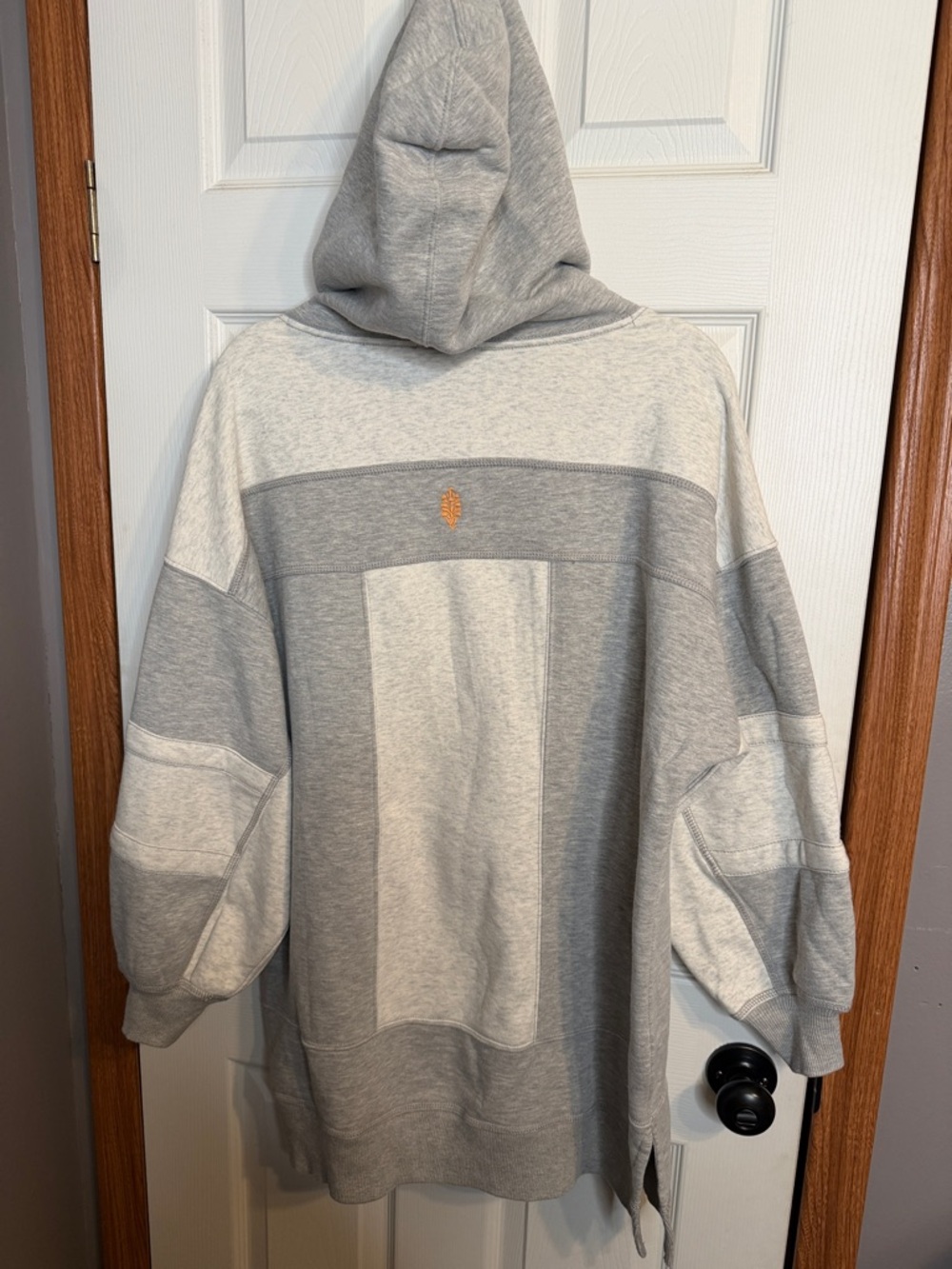 Free People Light Grey and Red Graphic Cowl Sweater with Orange Stripe - Picture 6 of 8